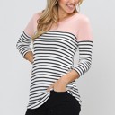Small PINK 3/4 SLEEVE COLOR BLOCK TOP WITH ELBOW PATCH