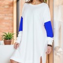Medium ROYAL BLUE FRENCH TERRY DRESS WITH SLEEVE CONTRAST DETAIL