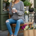 L-XL CHARCOAL WAFFLE OVERSIZED SWEATSHIRT WITH SIDE SLIT