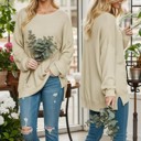 S-M OATMEAL WAFFLE OVERSIZED SWEATSHIRT WITH SIDE SLIT