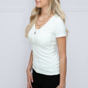 XL WHITE SOLID SHORT SLEEVE TOP WITH CHEST SNAP BUTTON