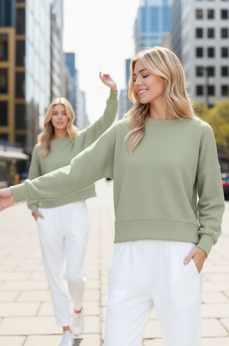 WAFFLE LONG SLEEVE CROP TOP