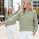 Large OLIVE WAFFLE LONG SLEEVE CROP TOP