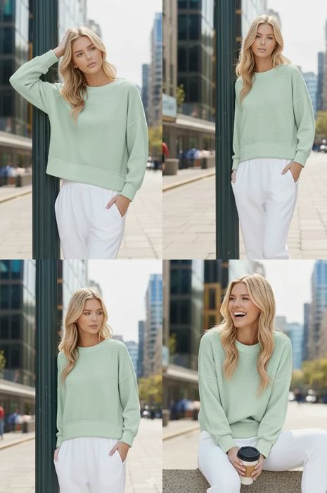 WAFFLE LONG SLEEVE CROP TOP
