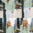 Large SAGE WAFFLE LONG SLEEVE CROP TOP