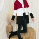Small BURGUNDY SOLID COLOR BLOCK HOODED OPEN CARDIGAN
