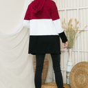 XL BURGUNDY SOLID COLOR BLOCK HOODED OPEN CARDIGAN