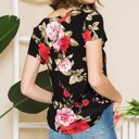 Medium BLACK FLORAL V-NECK SHORT SLEEVE TOP