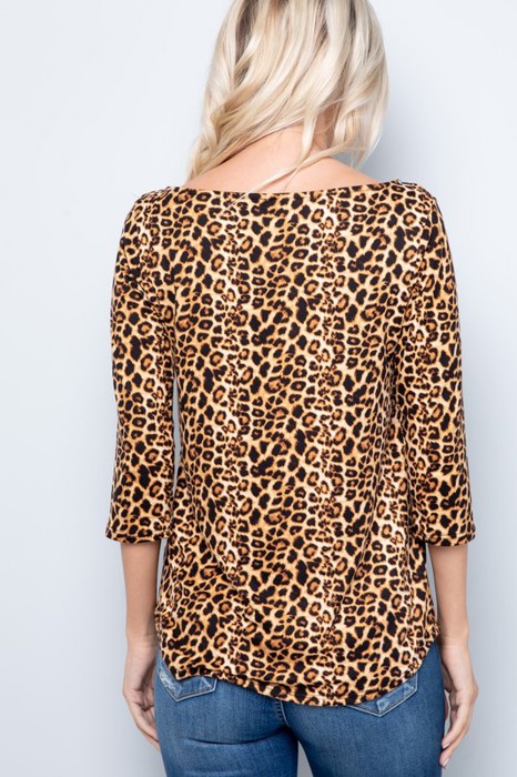 ANIMAL PRINT BOAT NECK 3/4 SLEEVE TOP