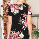 XL BLACK CRISS CROSS CHEST FLORAL SHORT SLEEVE TOP