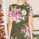 Medium OLIVE CRISS CROSS CHEST FLORAL SHORT SLEEVE TOP