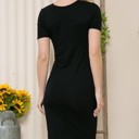 Small BLACK BASIC NECK CUTOUT KNEE LENGTH SHORT SLEEVE DRESS