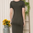 Medium OLIVE BASIC NECK CUTOUT KNEE LENGTH SHORT SLEEVE DRESS