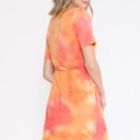 Medium ORANGE TIE DYE SHORT SLEEVE WAIST TIED DRESS WITH POCKETS