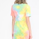 Large YELLOW TIE DYE SHORT SLEEVE WAIST TIED DRESS WITH POCKETS