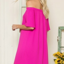 Large FUCHSIA OFF-SHOULDER SHORT SLEEVE SUMMER DRESS