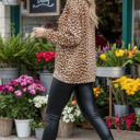 L-XL BROWN ANIMAL PRINT OVERSIZED SWEATSHIRT