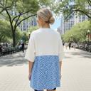 S-M BLUE WAVE RIB TUNIC WITH DITSY PRINT CONTRAST