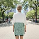 S-M MINT WAVE RIB TUNIC WITH DITSY PRINT CONTRAST