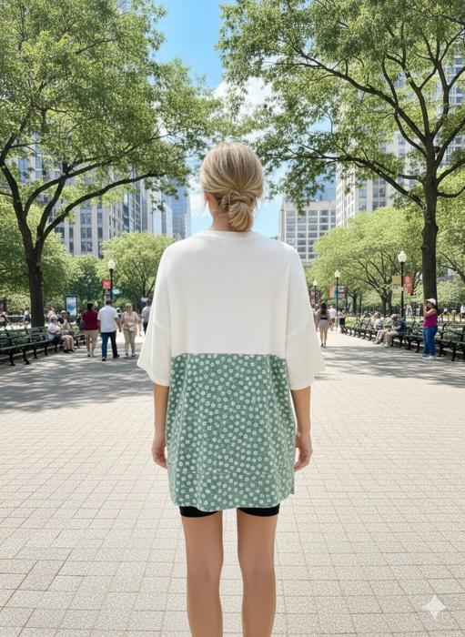 WAVE RIB TUNIC WITH DITSY PRINT CONTRAST