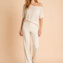 XL IVORY MELANGE BABY HACCI OFF-SHOULDER LOOSE FIT TOP