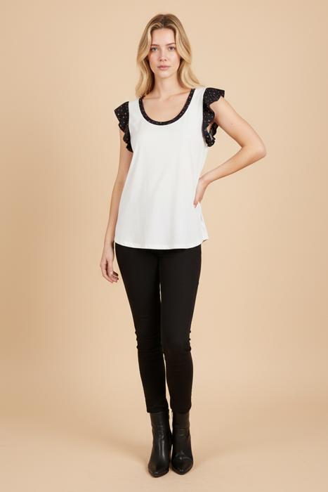 SOLID TOP FLORAL DITSY CONTRAST RUFFLES SLEEVES