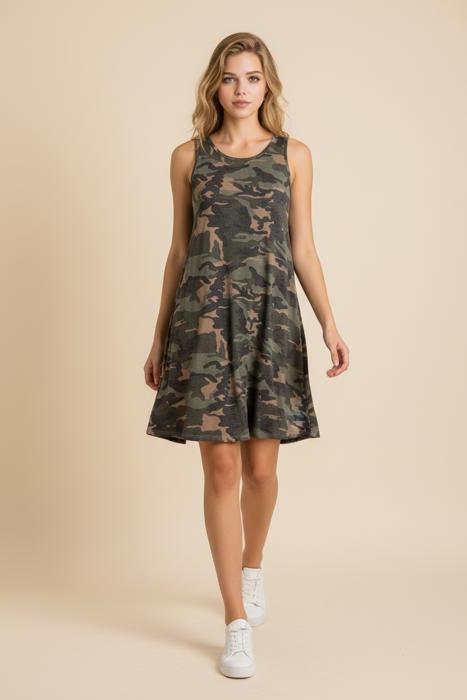 CAMO TANK DRESS WITH SIDE POCKETS