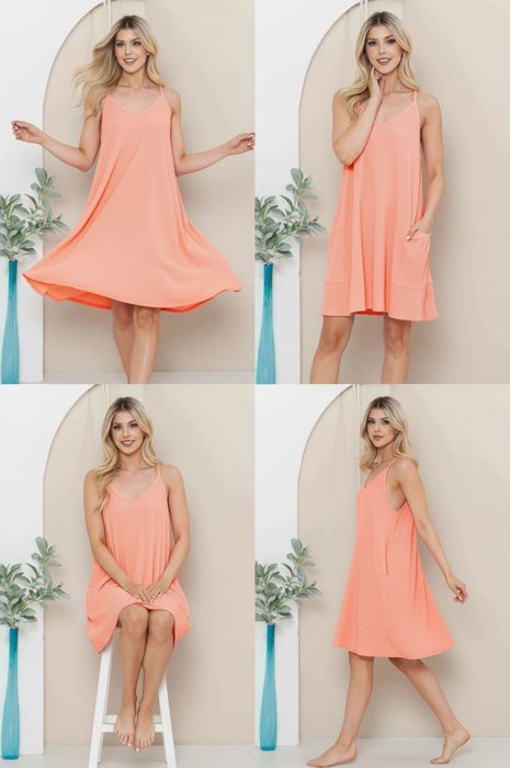 WAVE RIB STRAP MINI DRESS WITH SIDE POCKETS