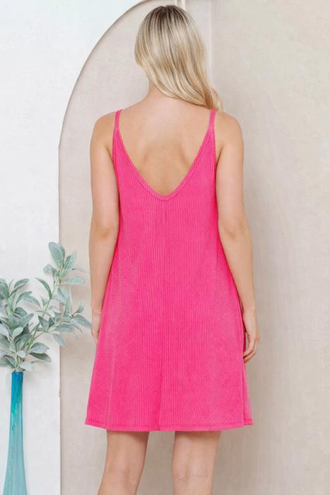 WAVE RIB STRAP MINI DRESS WITH SIDE POCKETS