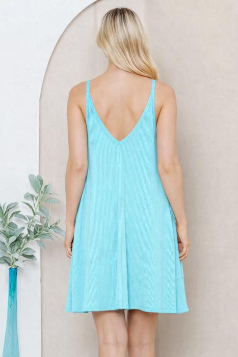 WAVE RIB STRAP MINI DRESS WITH SIDE POCKETS