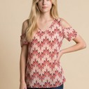Medium CHEVRON CHIFFON CHEVRON PRINT COLD SHOULDER TOP