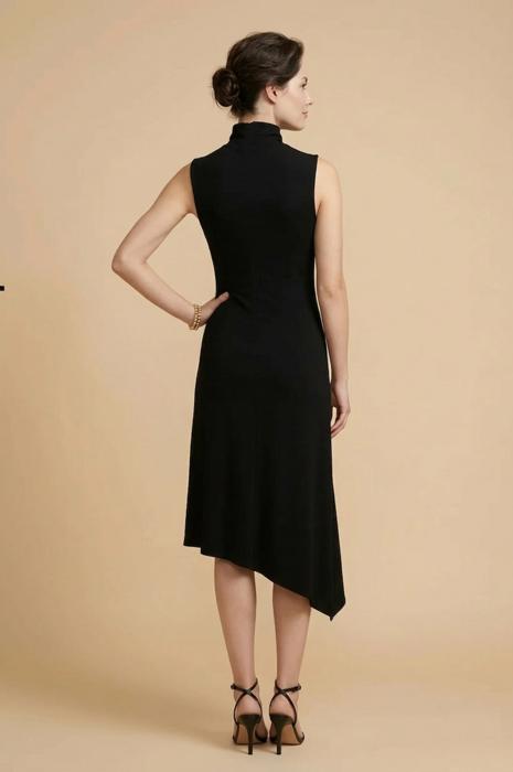 SOLID HIGH NECK SLEEVELESS ASYMMETRICAL BOTTOM DRESS