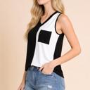 Large WHITE COLOR BLOCK V-NECK SLEEVELESS TOP WITH POCKET