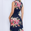 Small NAVY FLORAL HIGH NECK SLEEVELESS POINTED BOTTOM DRESS