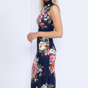XL NAVY FLORAL HIGH NECK SLEEVELESS POINTED BOTTOM DRESS