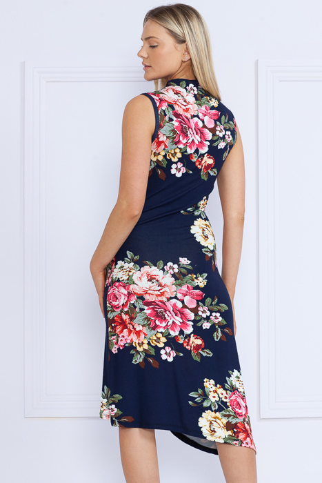 FLORAL HIGH NECK SLEEVELESS POINTED BOTTOM DRESS