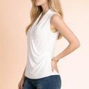 XL WHITE SATIN OVERLAP CHEST SLEEVELESS TOP