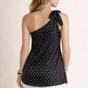 Medium BLACK SATIN POLKADOT ONE SHOULDER TOP SHOULDER TIE