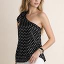 XL BLACK SATIN POLKADOT ONE SHOULDER TOP SHOULDER TIE