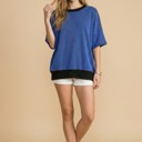 S-M BLUE OVERSIZED TWO TONE WAVE RIB SHORT SLEEVE TUNIC
