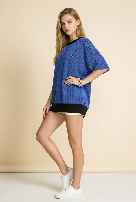 OVERSIZED TWO TONE WAVE RIB SHORT SLEEVE TUNIC