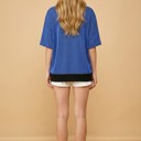 L-XL BLUE OVERSIZED TWO TONE WAVE RIB SHORT SLEEVE TUNIC