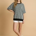 S-M LIGHT GREY OVERSIZED TWO TONE WAVE RIB SHORT SLEEVE TUNIC