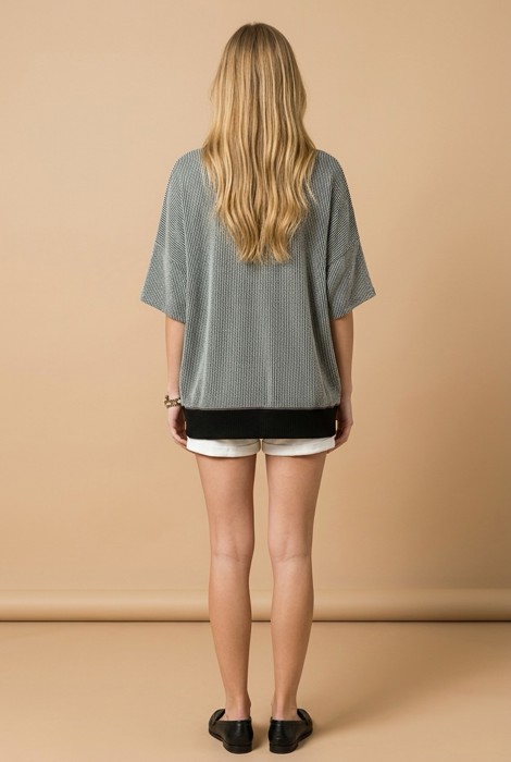 OVERSIZED TWO TONE WAVE RIB SHORT SLEEVE TUNIC