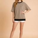S-M SAND OVERSIZED TWO TONE WAVE RIB SHORT SLEEVE TUNIC