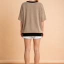 S-M SAND OVERSIZED TWO TONE WAVE RIB SHORT SLEEVE TUNIC