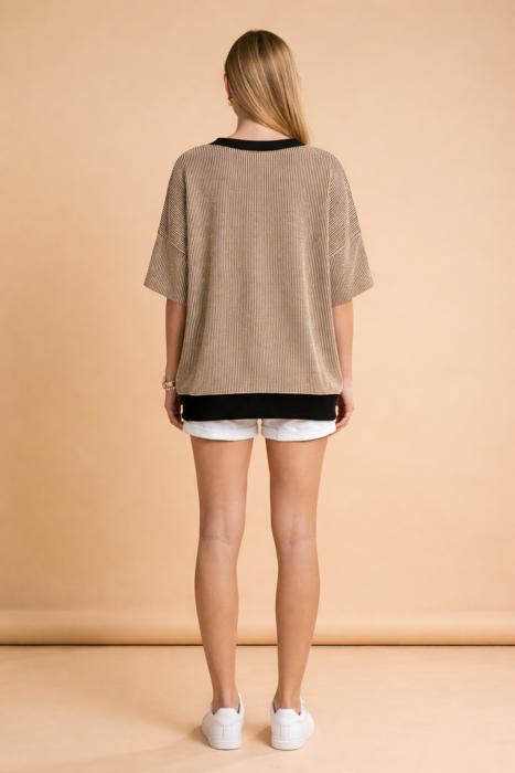 OVERSIZED TWO TONE WAVE RIB SHORT SLEEVE TUNIC