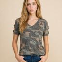 Medium CAMO ARMY V-NECK TOP WITH CUTOUT SLEEVE