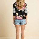 Small BLACK FLORAL TUNIC TOP WITH CONTRAST SLEEVES