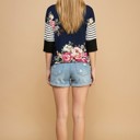 XL NAVY FLORAL TUNIC TOP WITH CONTRAST SLEEVES